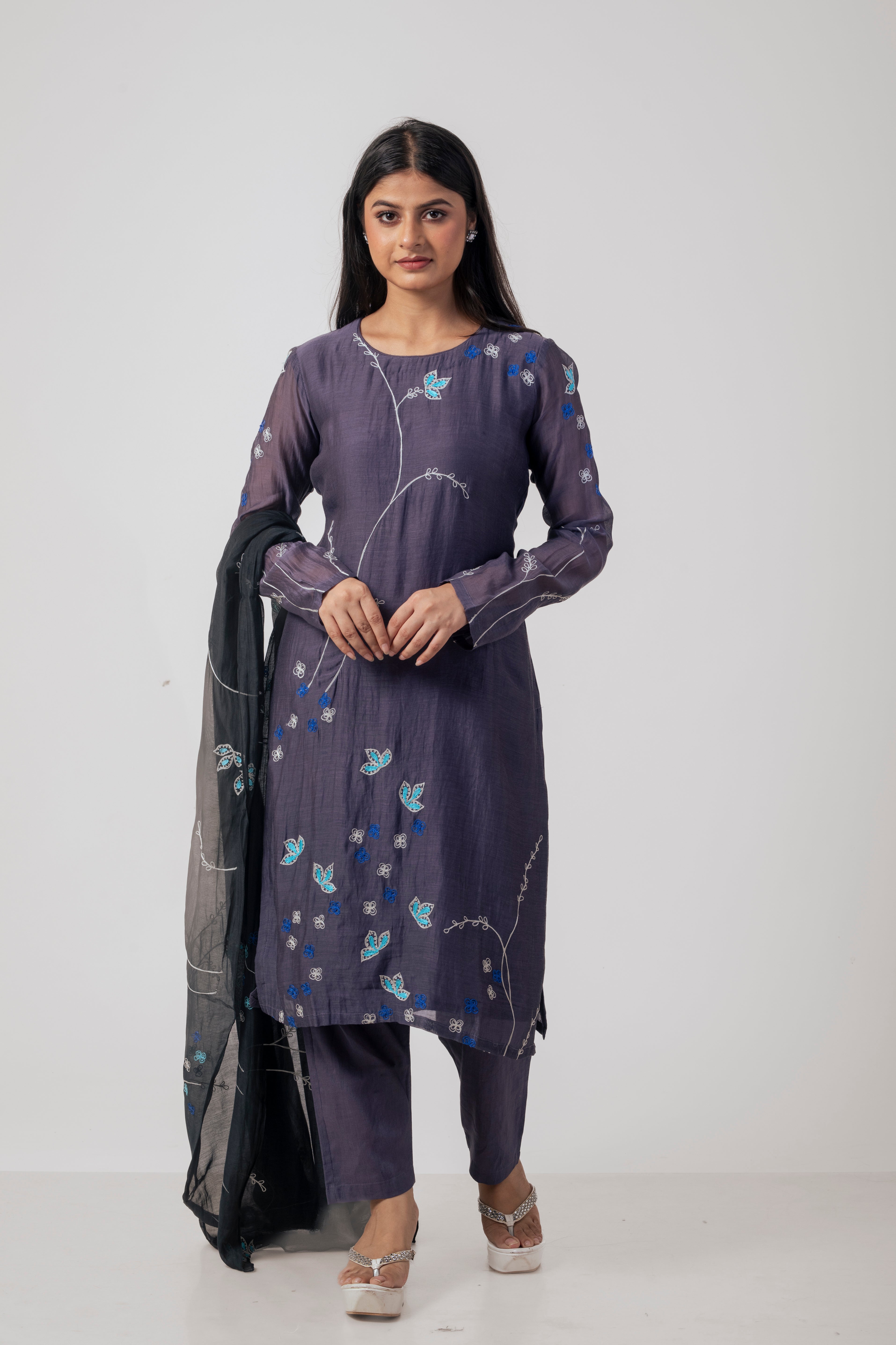 Violet Chanderi Kurta Set with Dupatta