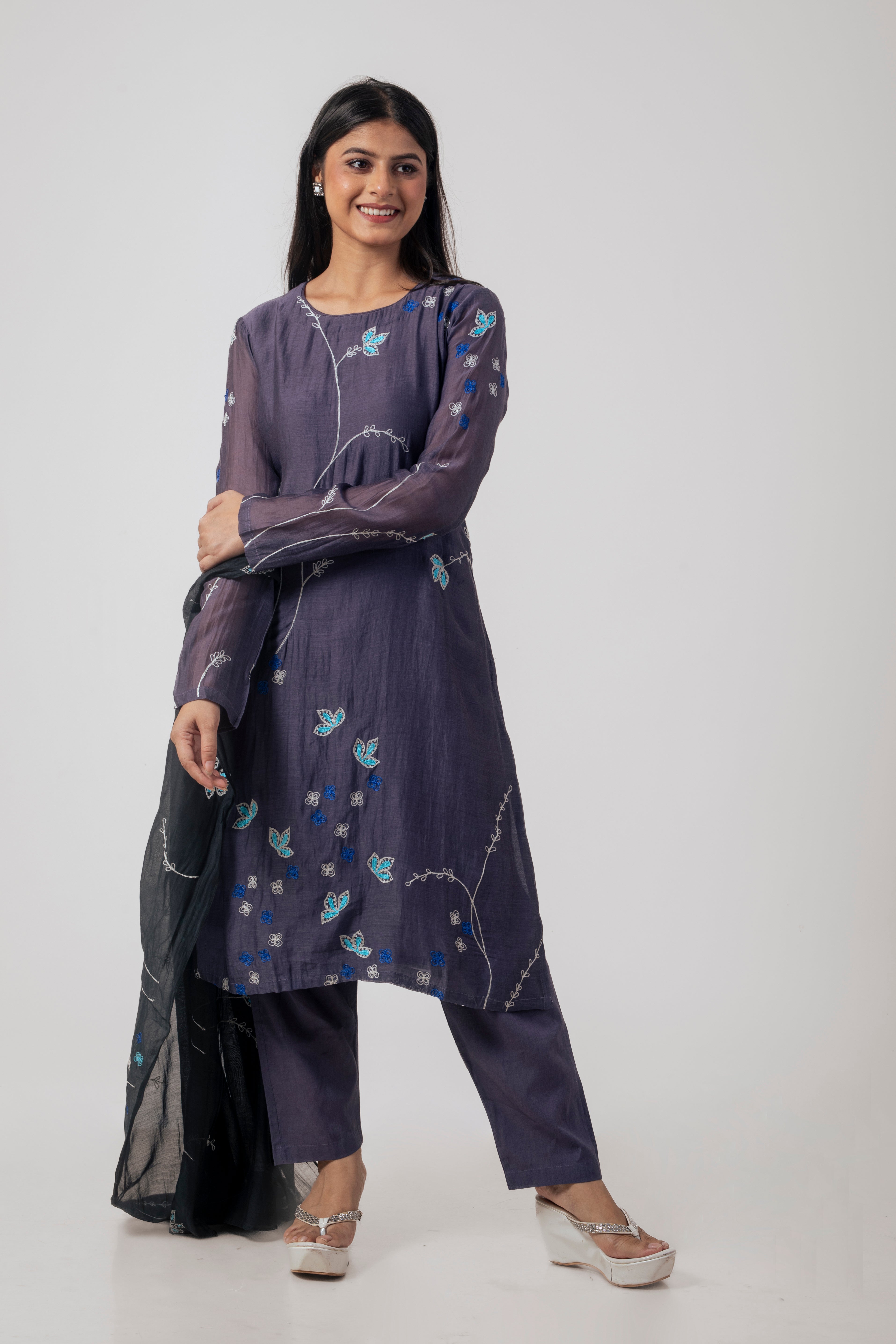 Violet Chanderi Kurta Set with Dupatta