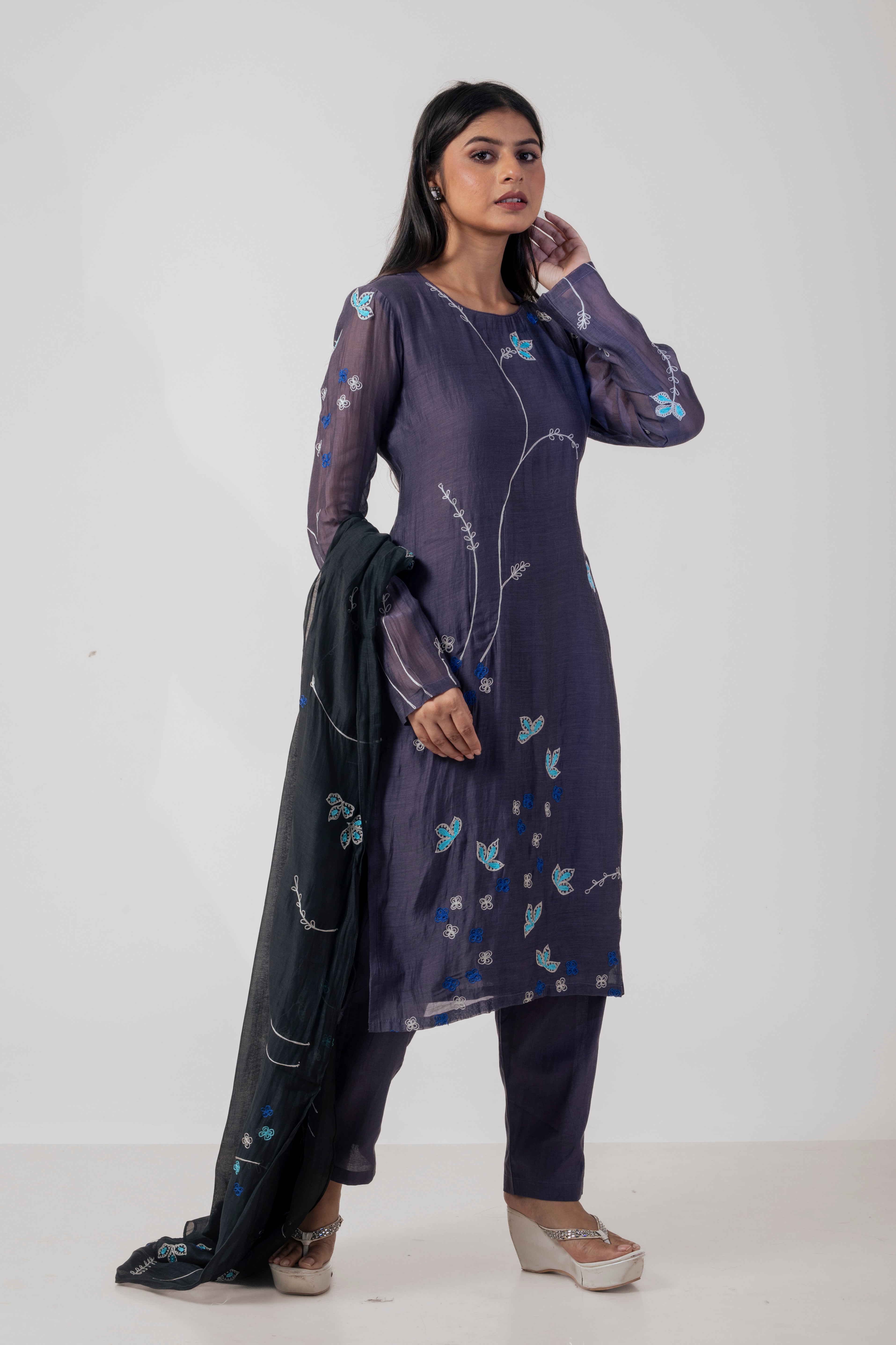 Violet Chanderi Kurta Set with Dupatta