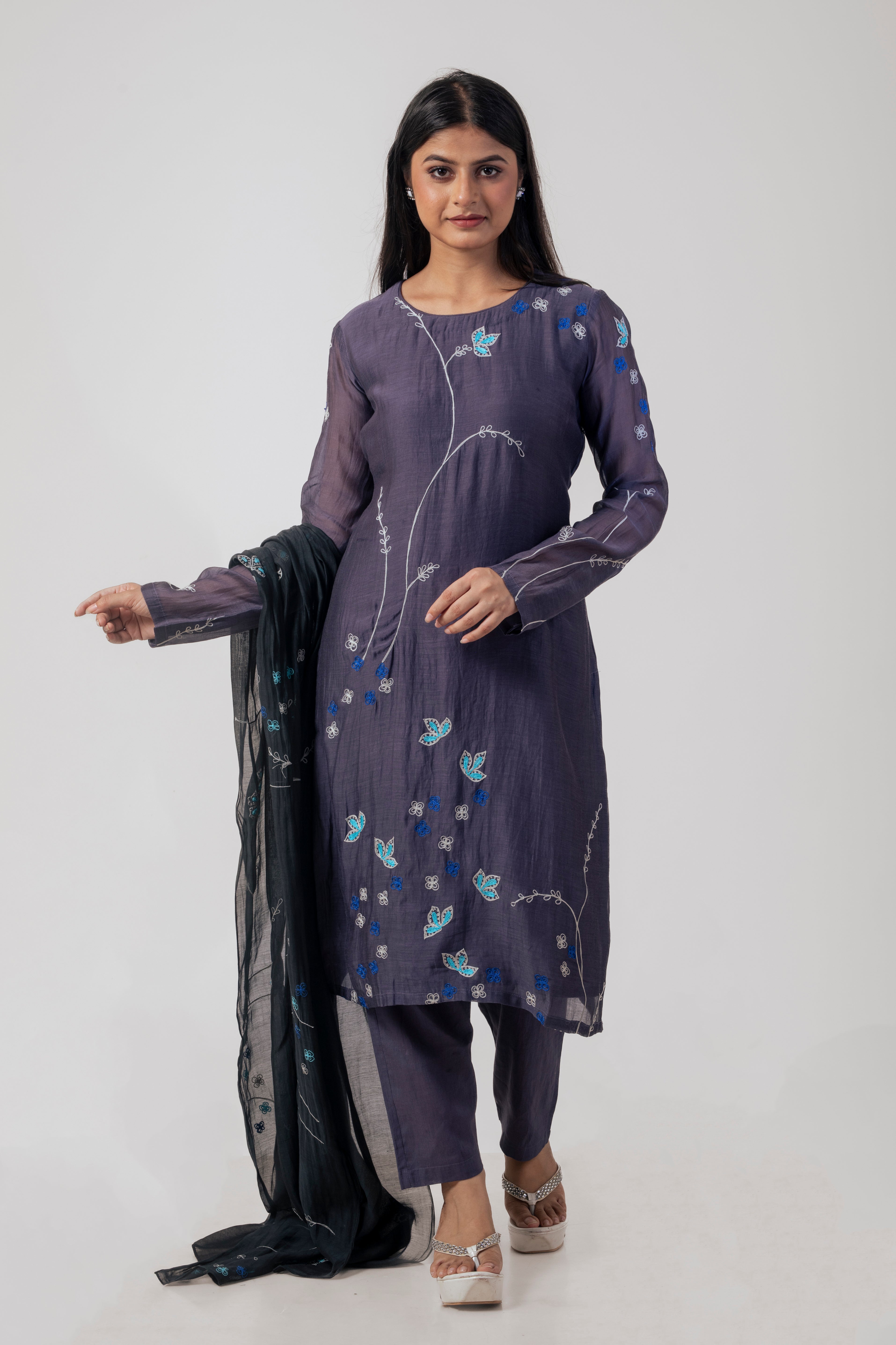 Violet Chanderi Kurta Set with Dupatta