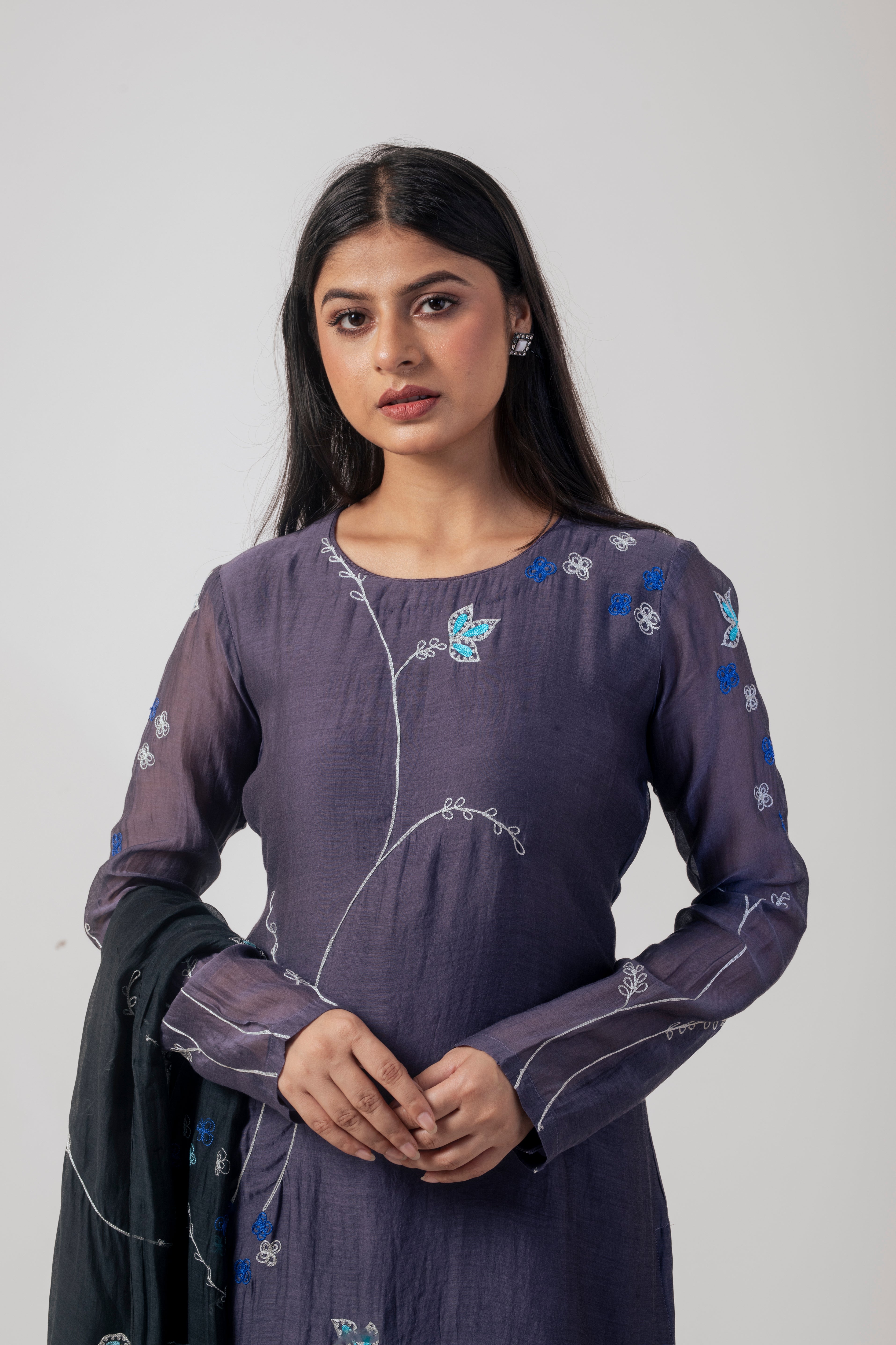 Violet Chanderi Kurta Set with Dupatta