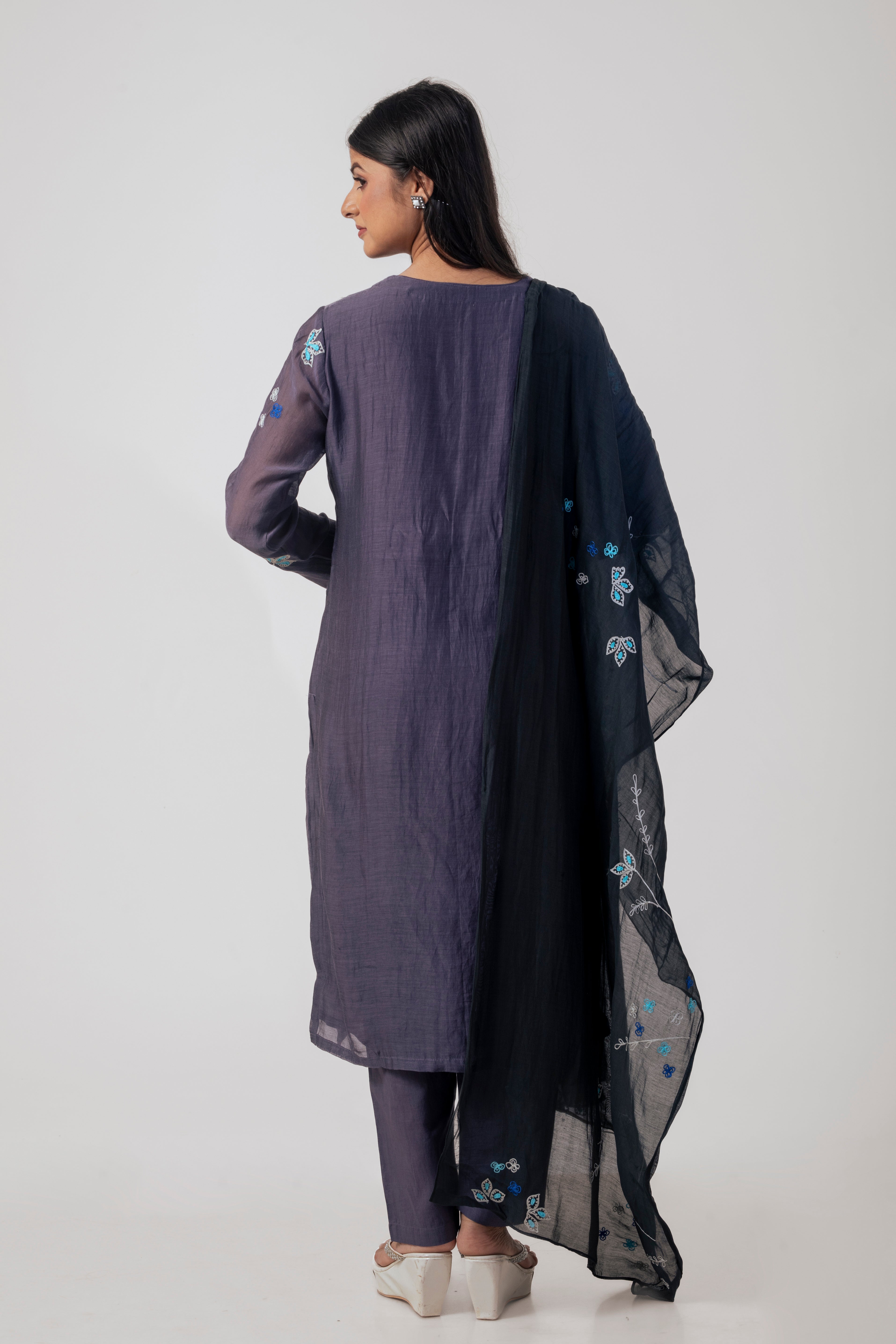 Violet Chanderi Kurta Set with Dupatta