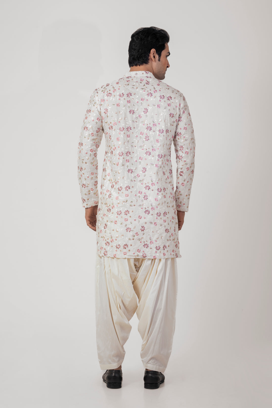 Off White Patiala Suit for Men with Resham Embroidery