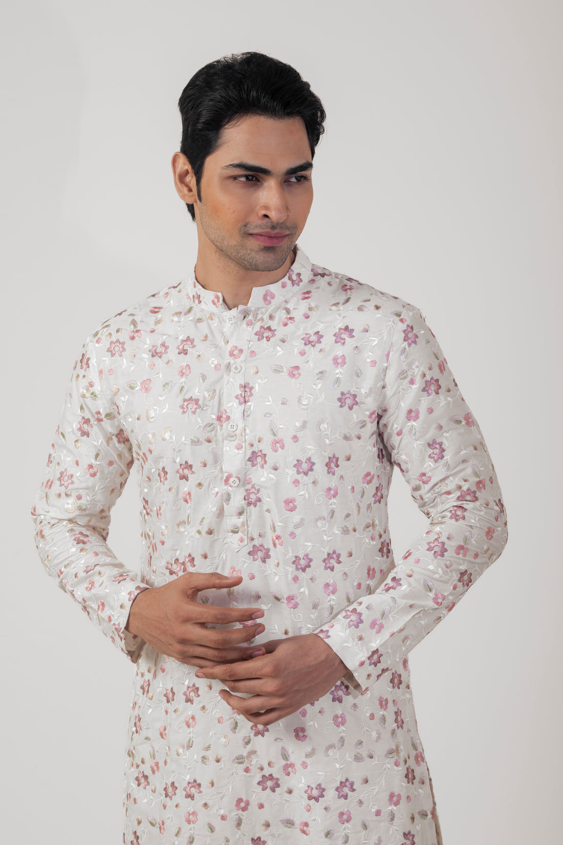 Off White Patiala Suit for Men with Resham Embroidery