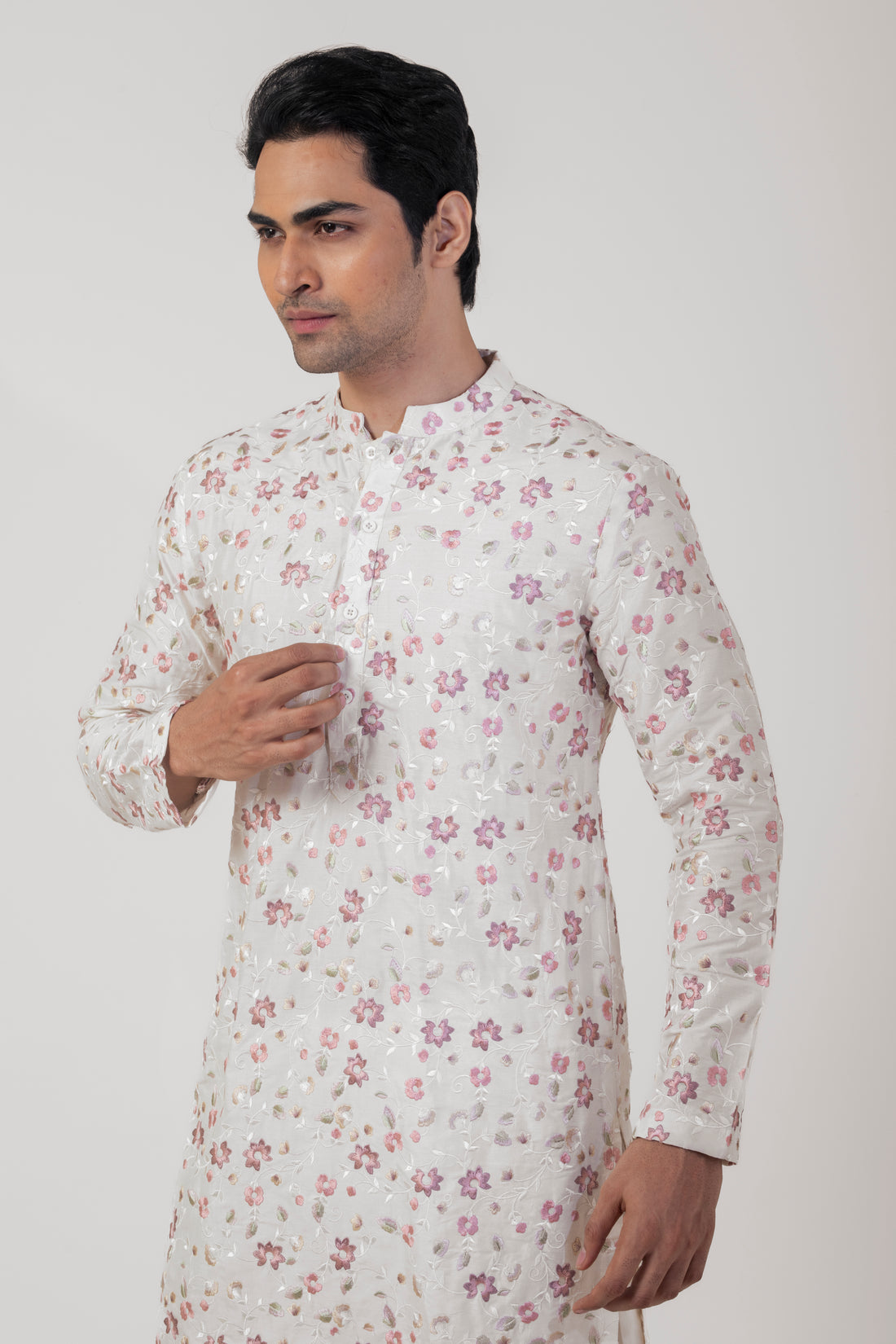 Off White Patiala Suit for Men with Resham Embroidery