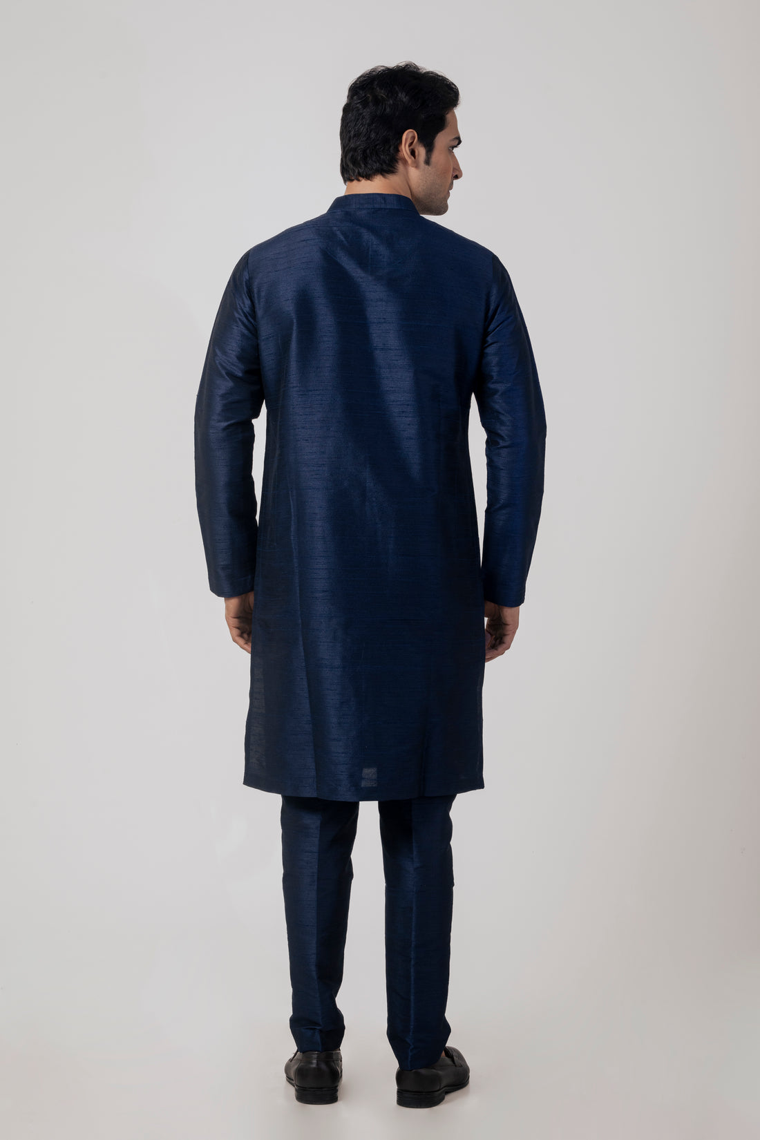 Navy Blue Modern Kurta Pant set with Zardozi Embroidery and Petal Work