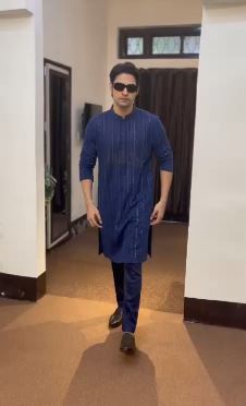 Navy Blue Georgette Kurta Set with Straight Pant – Chikankari Work