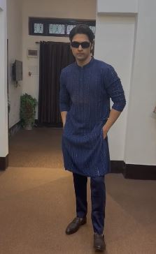 Navy Blue Georgette Kurta Set with Straight Pant – Chikankari Work