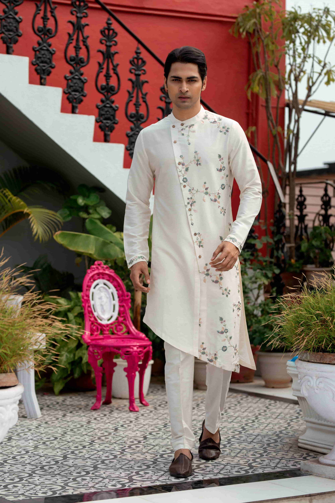 Ivory One-Side Floral Embroidered Kurta