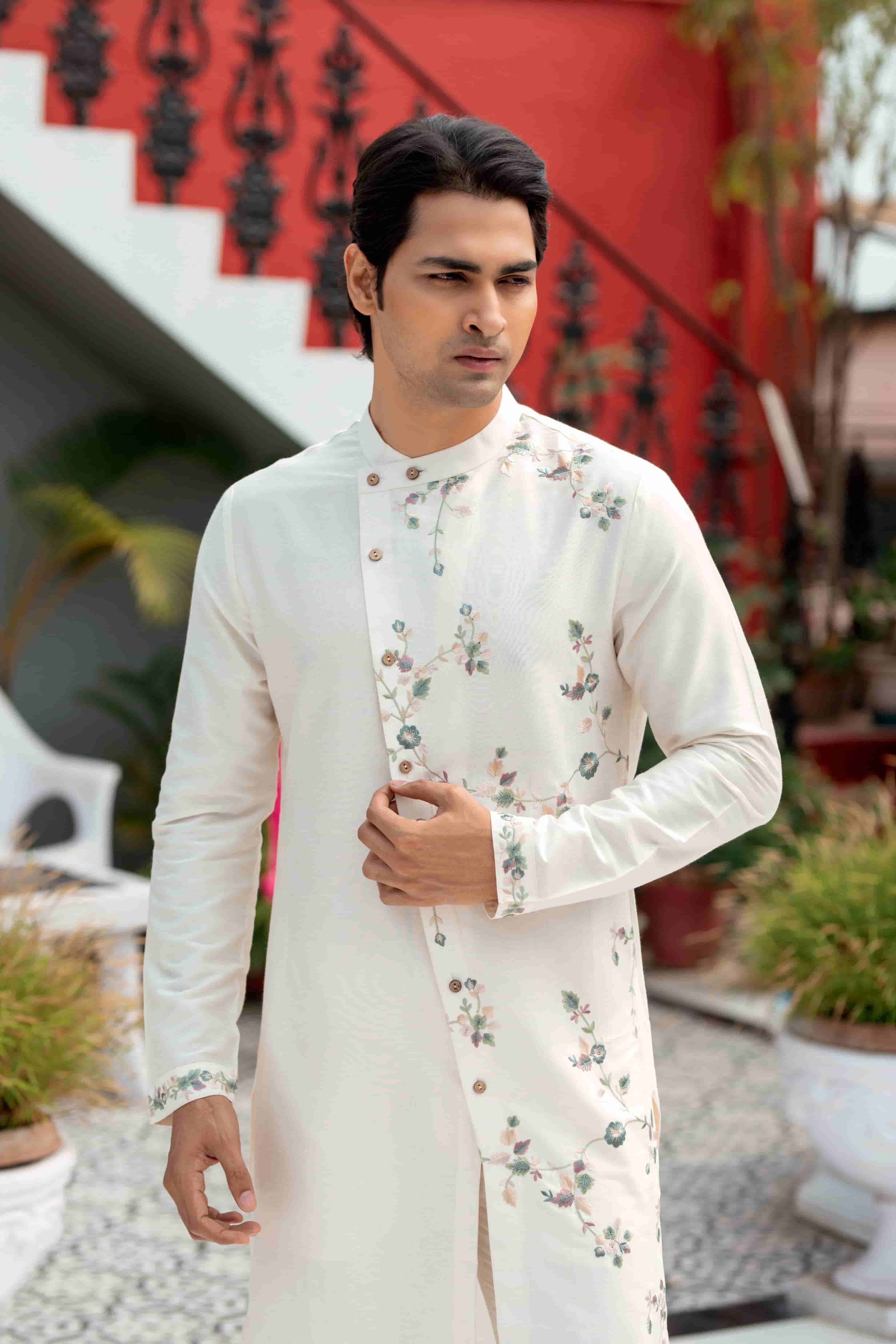 Ivory One-Side Floral Embroidered Kurta