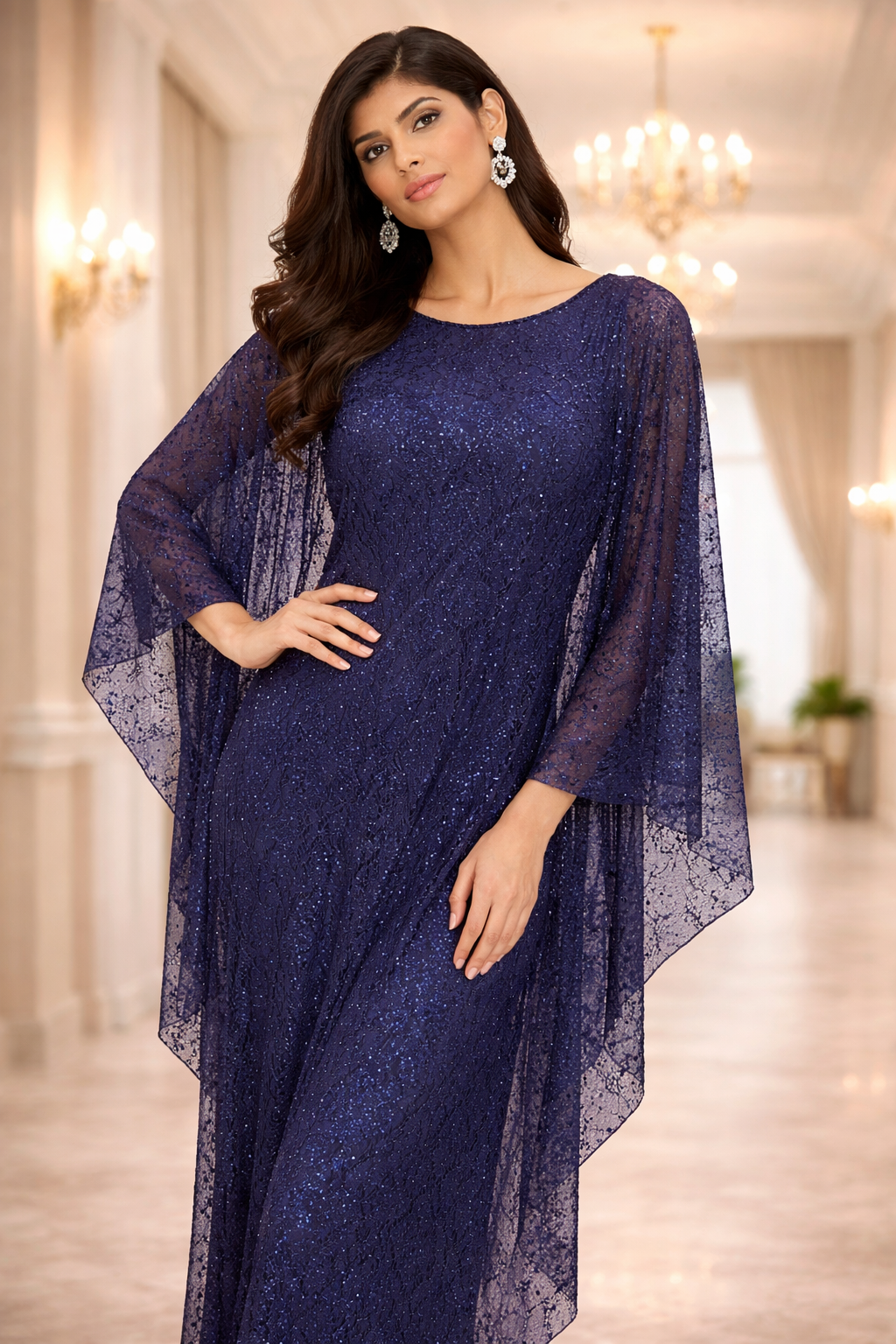 Navy Blue Kaftan Set with Pant & Bustier