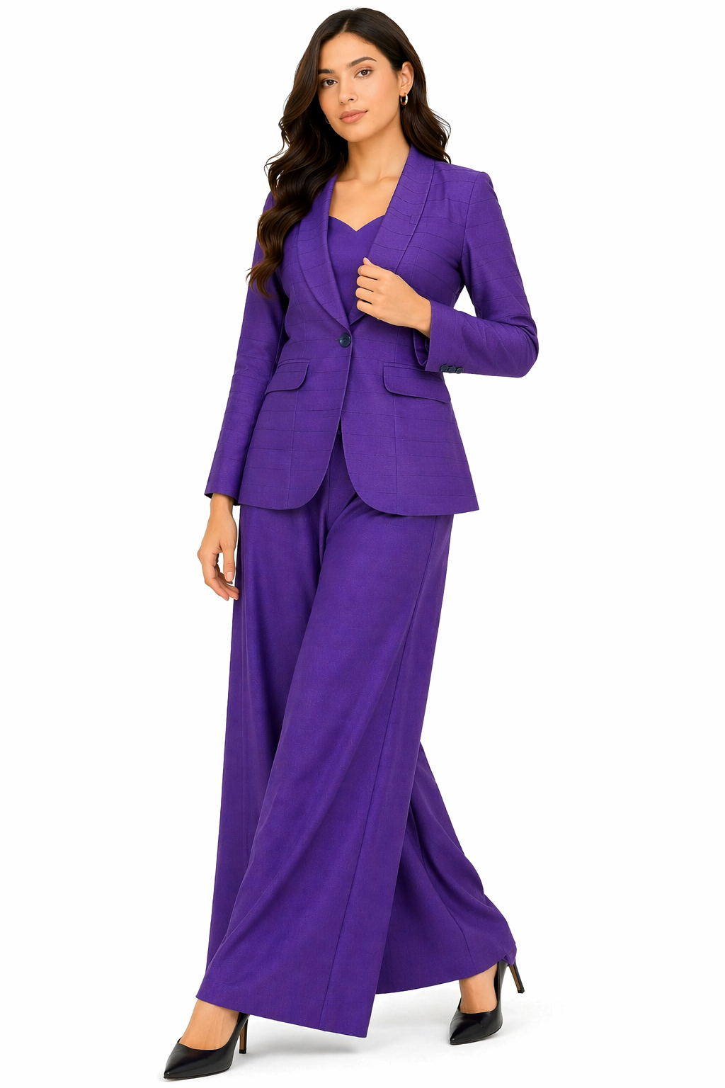 Purple Katan Silk Co-ord Set with Jacket, Bustier & Palazzo