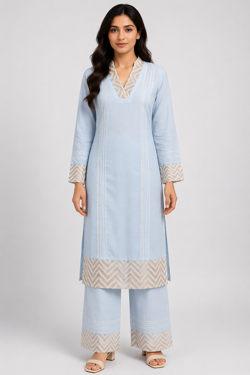 Sea Blue Katan Silk Kurti Set with Pant