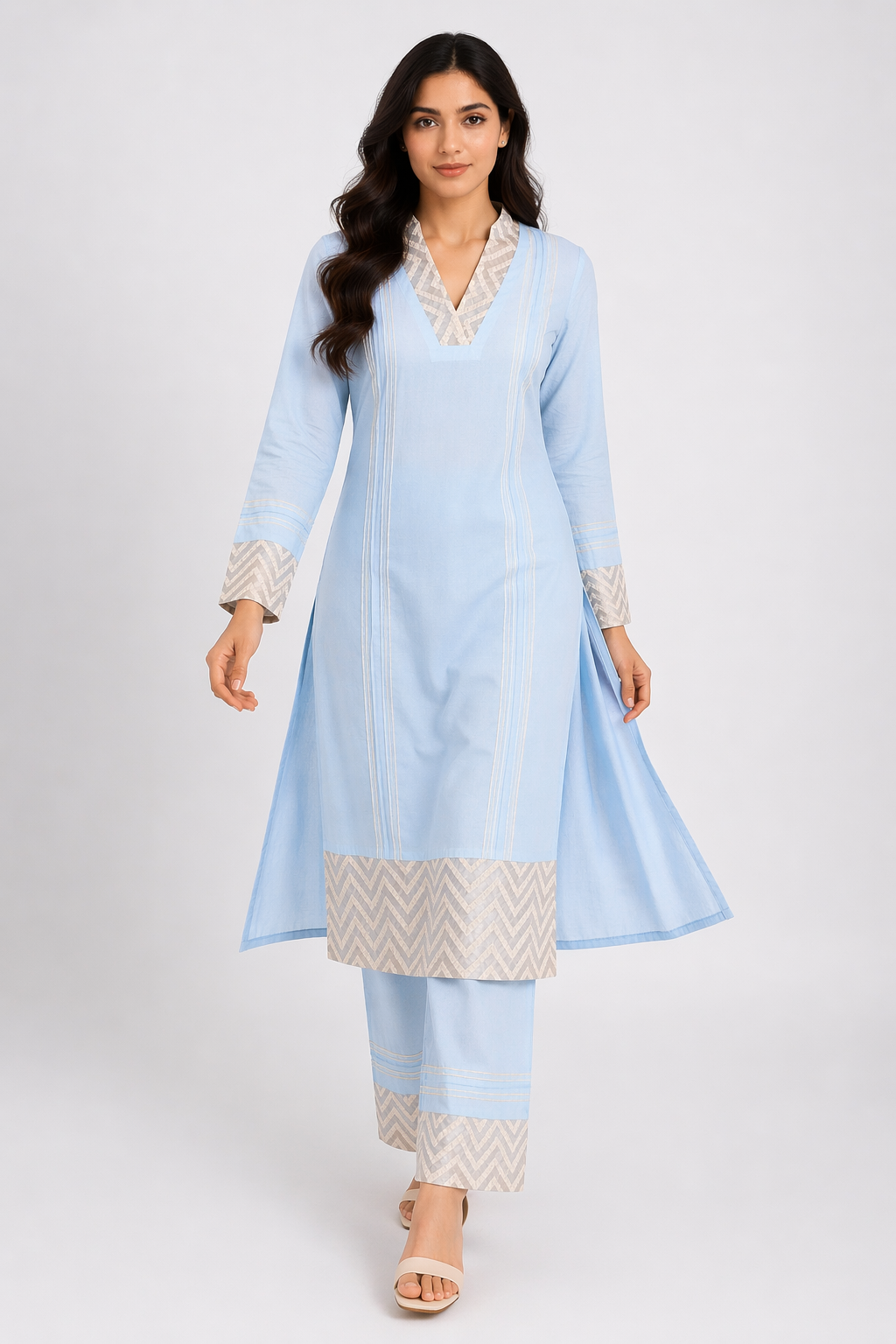 Sea Blue Katan Silk Kurti Set with Pant