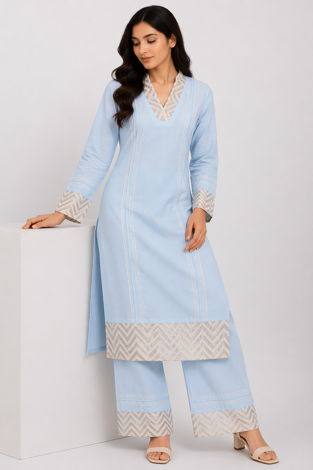 Sea Blue Katan Silk Kurti Set with Pant