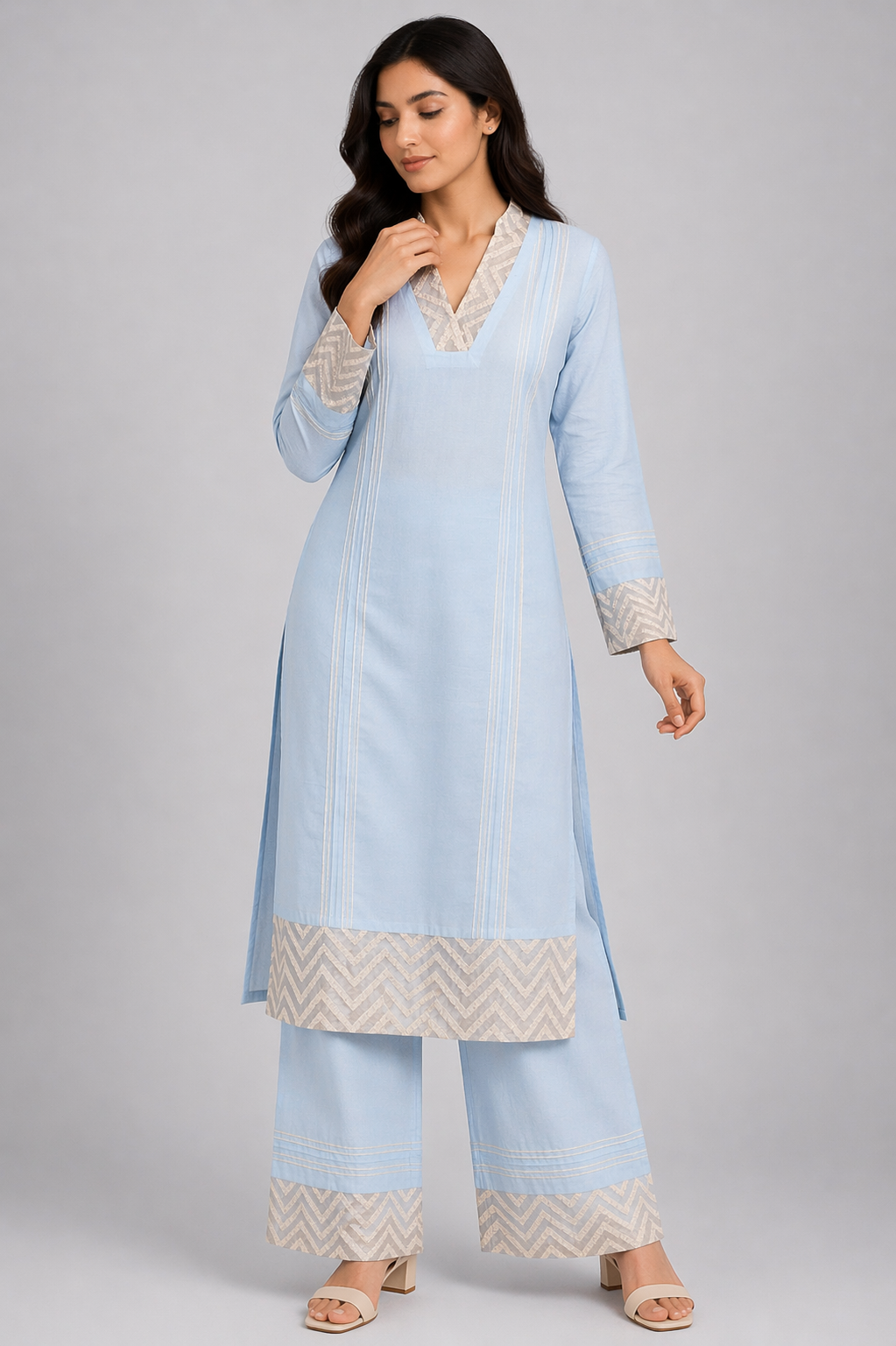 Sea Blue Katan Silk Kurti Set with Pant