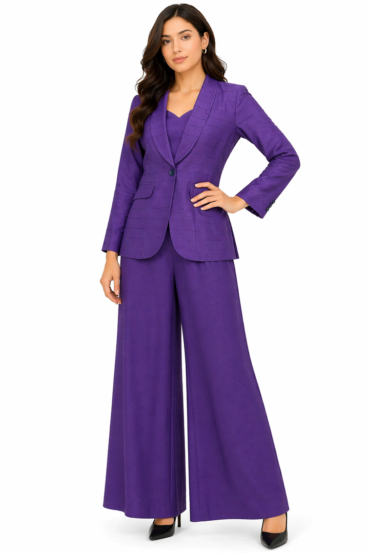 Purple Katan Silk Co-ord Set with Jacket, Bustier & Palazzo