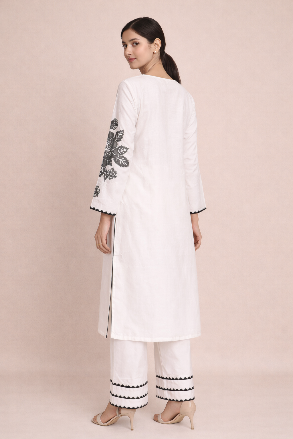 White Dola Silk Kurti Set with Palazzo