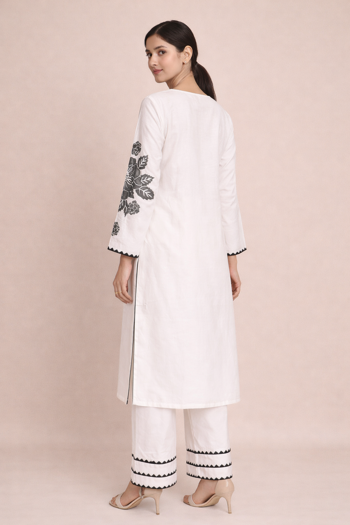 White Dola Silk Kurti Set with Palazzo