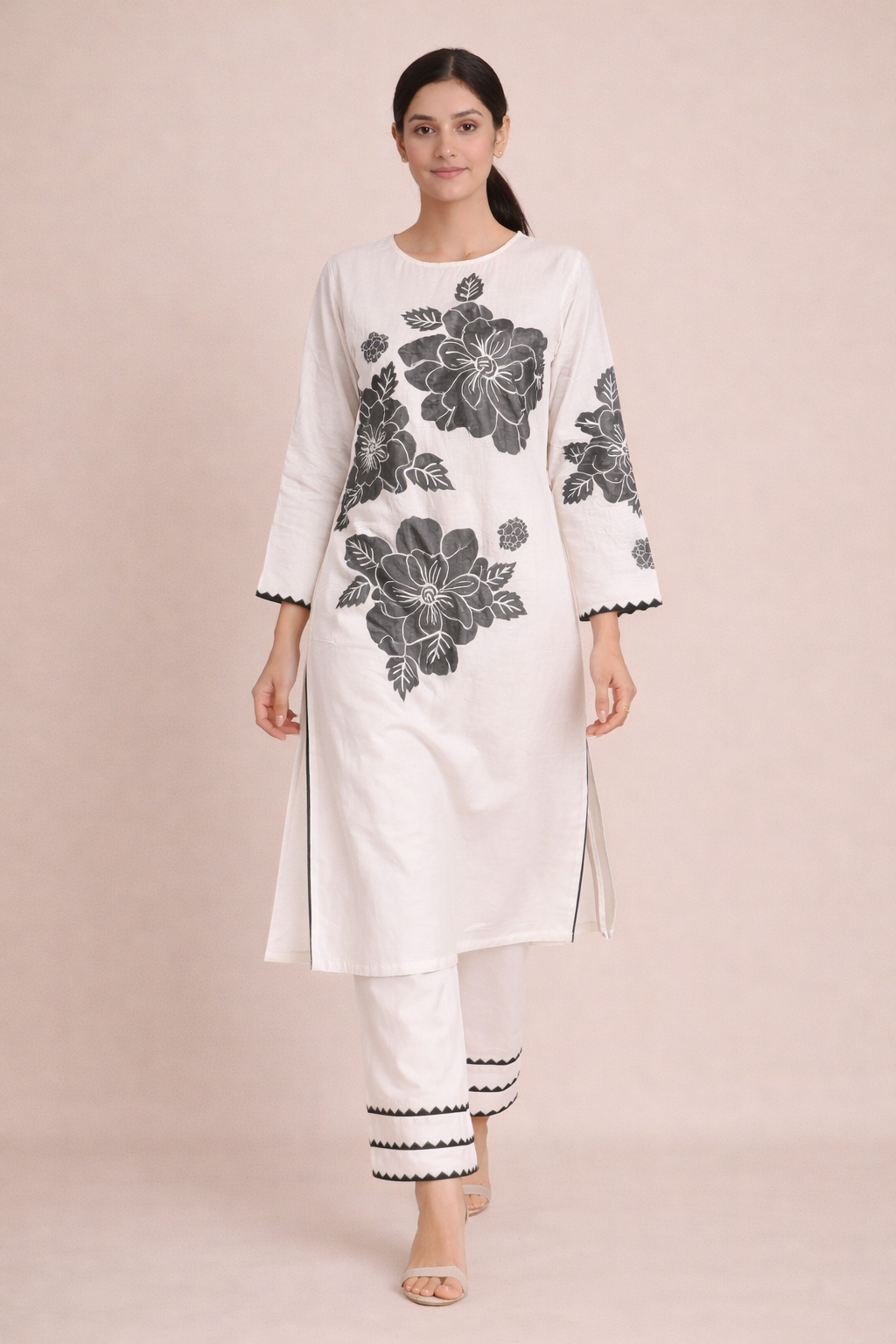 White Dola Silk Kurti Set with Palazzo