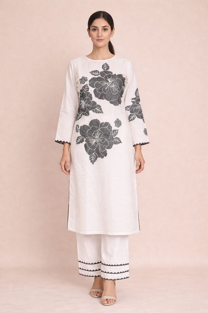White Dola Silk Kurti Set with Palazzo
