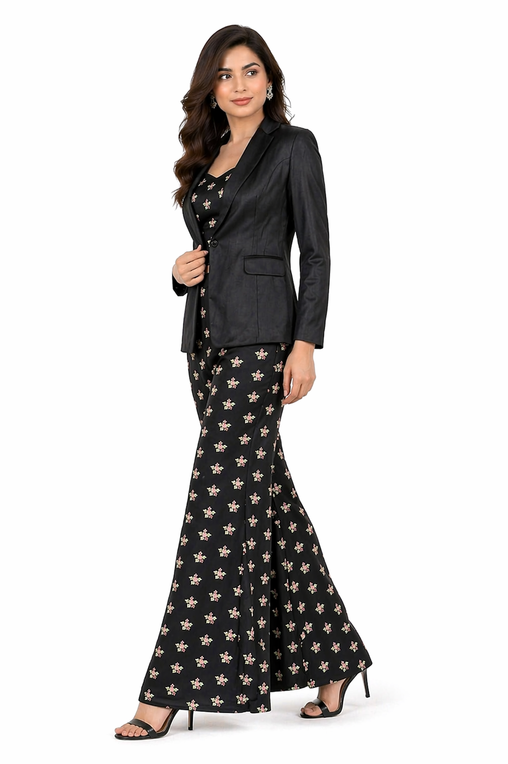 Black Katan Silk Co-ord Set with Satin Jacket
