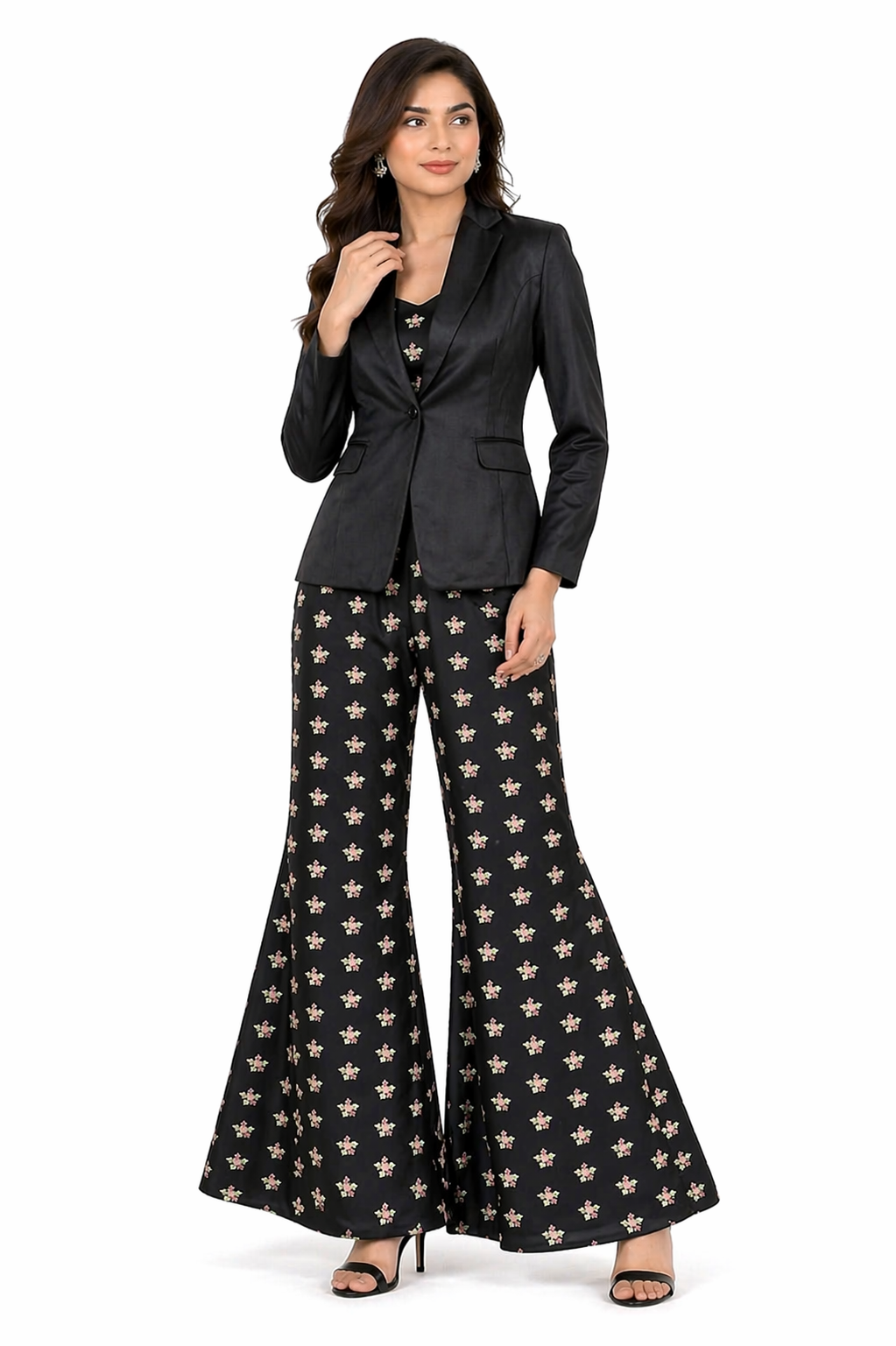 Black Katan Silk Co-ord Set with Satin Jacket