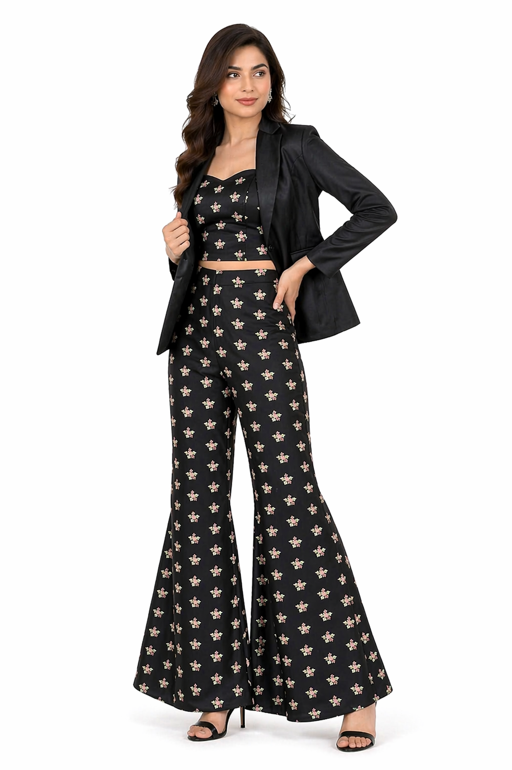 Black Katan Silk Co-ord Set with Satin Jacket