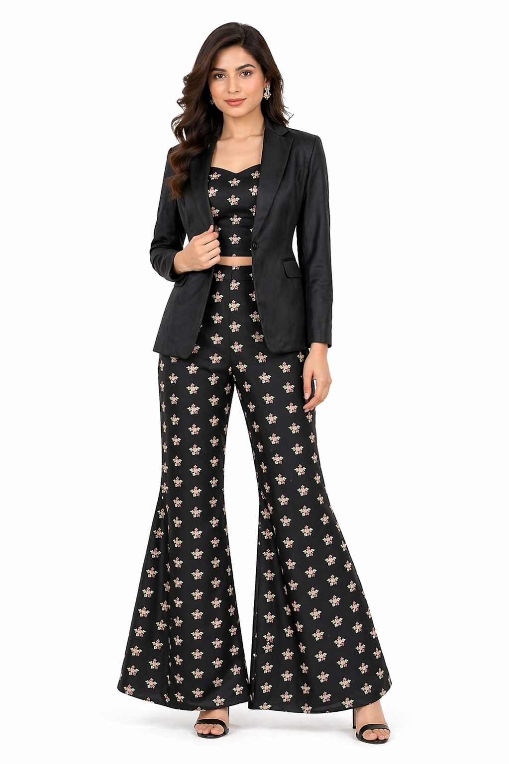 Black Katan Silk Co-ord Set with Satin Jacket