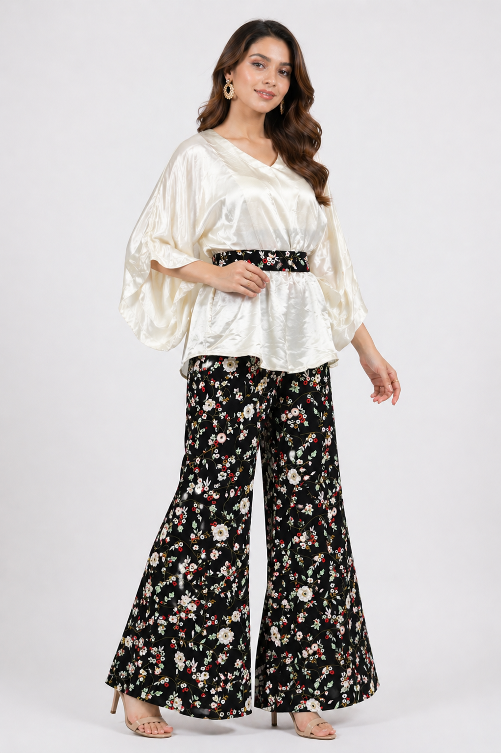 Light Gold Banarasi Silk Kaftan Co-ord Set