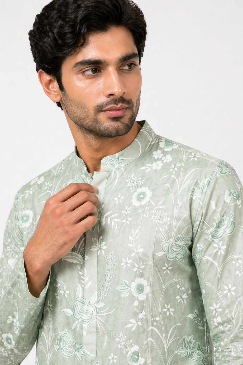 Mist Green Kurta Set with Bamber Silk Kurta & Katan Silk Pant