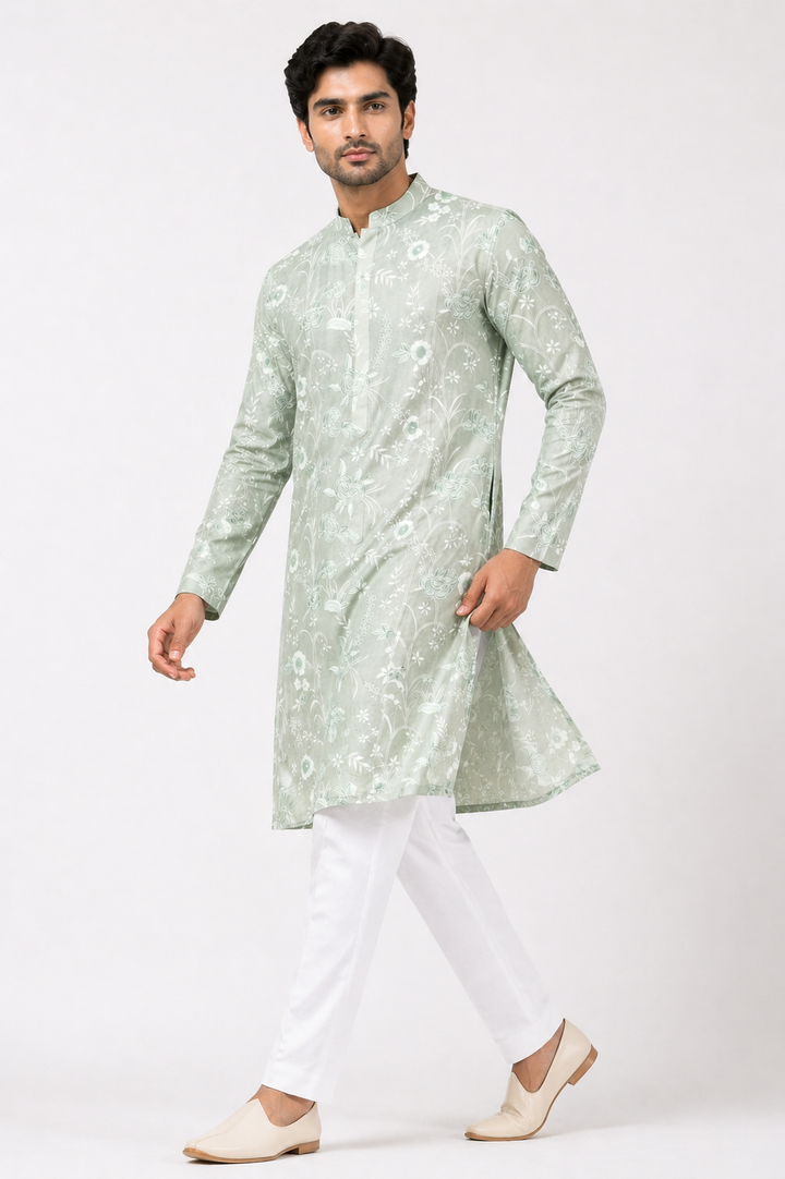 Mist Green Kurta Set with Bamber Silk Kurta & Katan Silk Pant