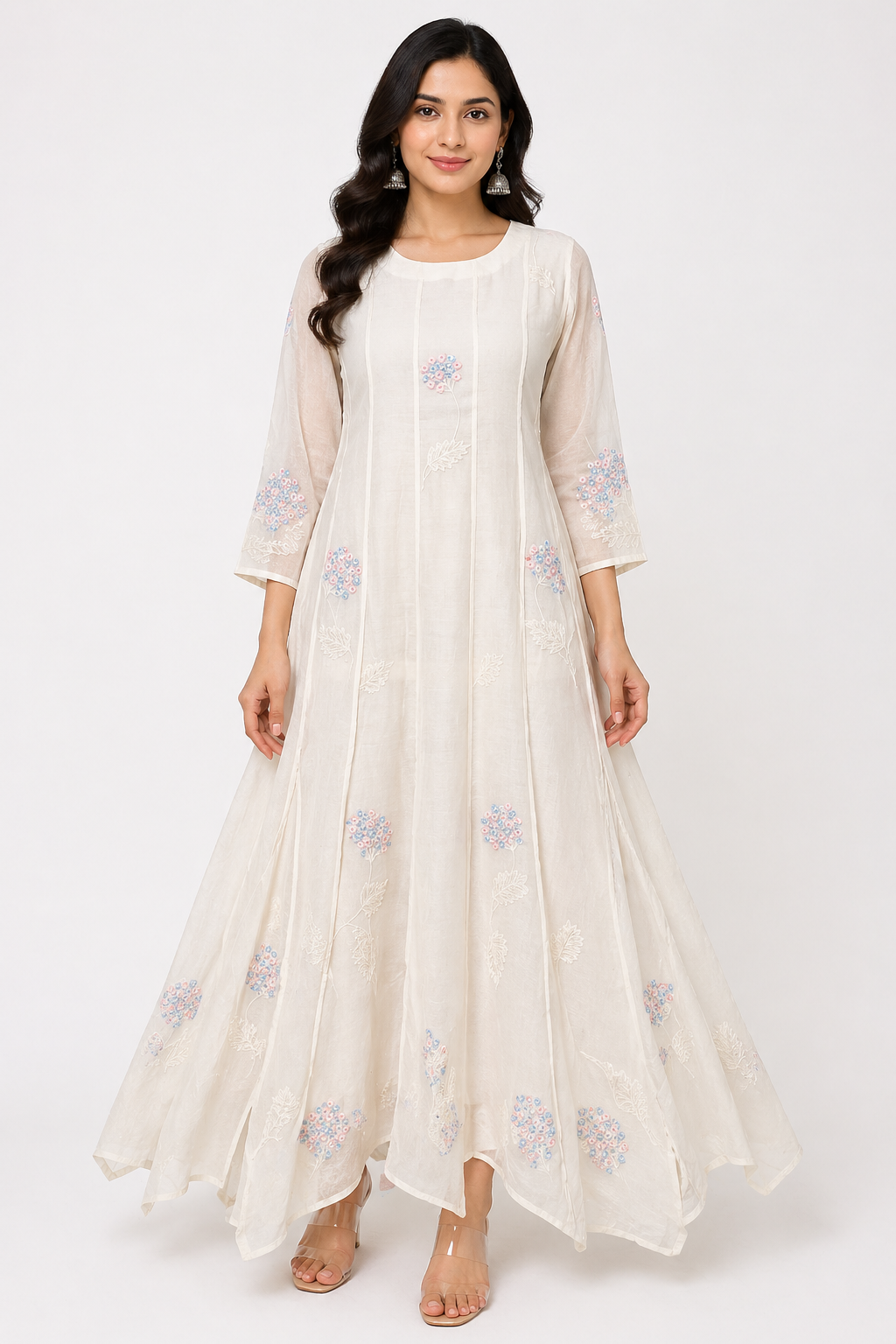 Off White Chanderi Anarkali with Embroidery Work