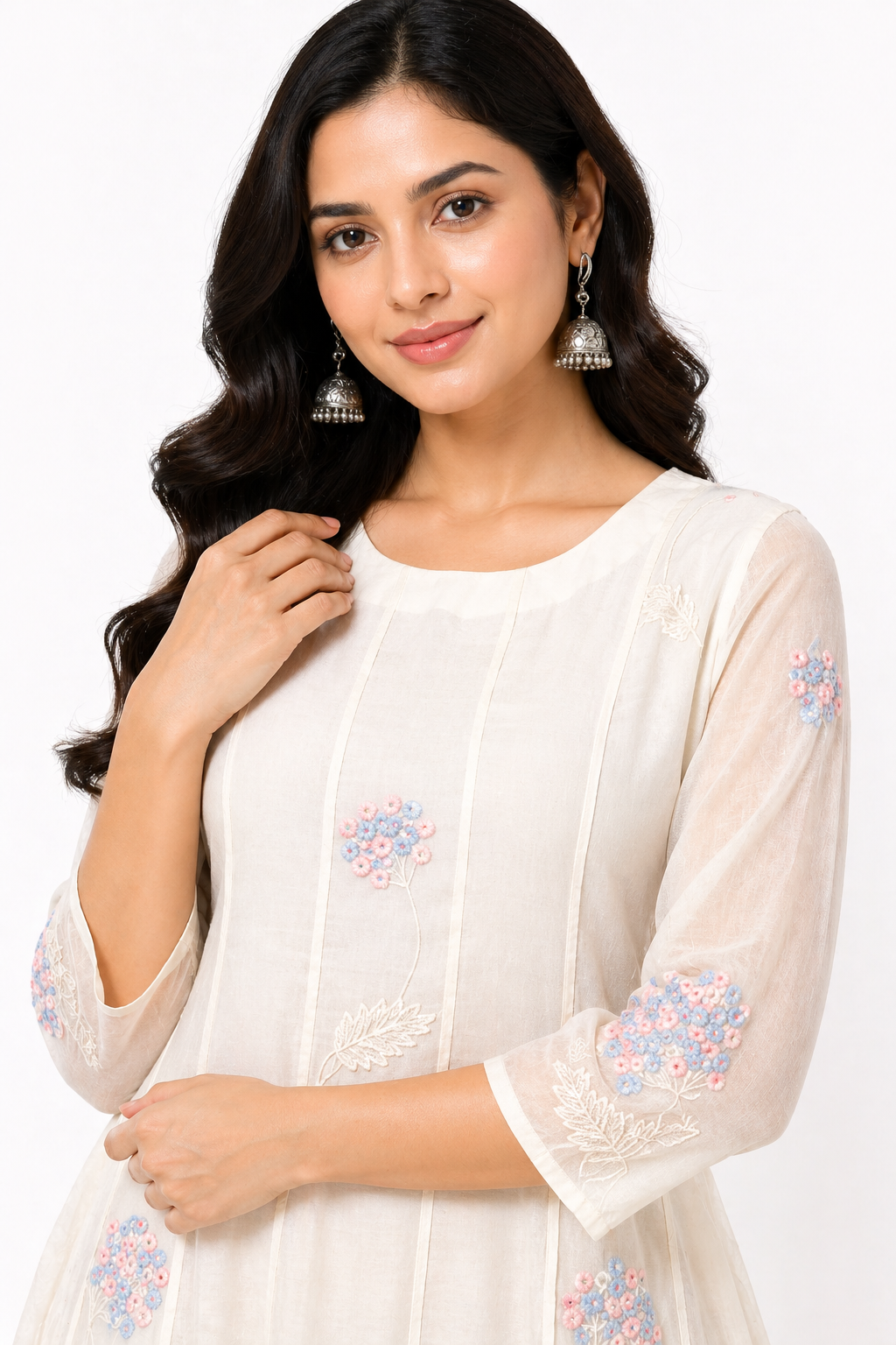 Off White Chanderi Anarkali with Embroidery Work