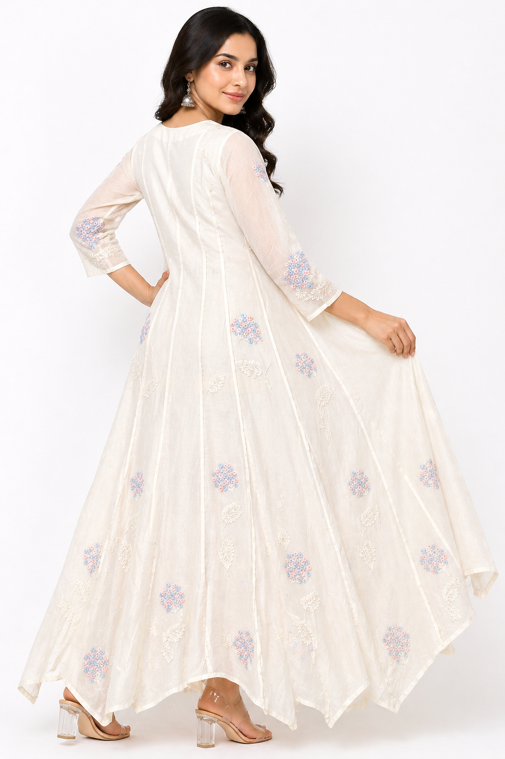 Off White Chanderi Anarkali with Embroidery Work
