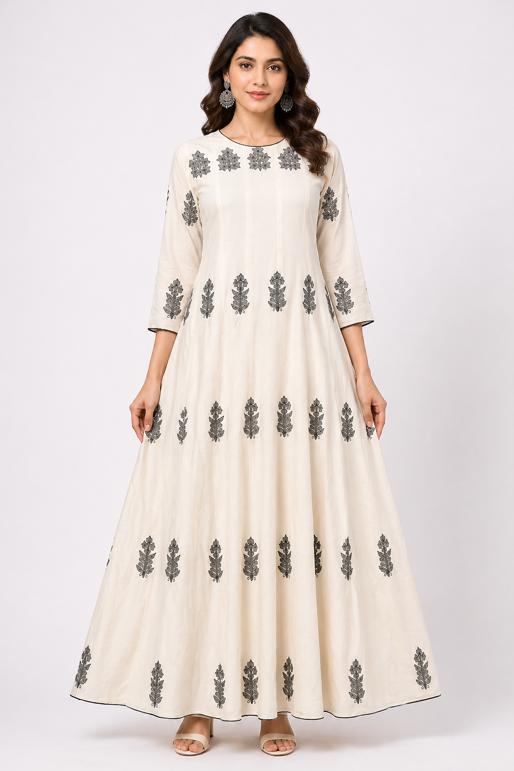 Off White Chanderi Anarkali with embroidery Work