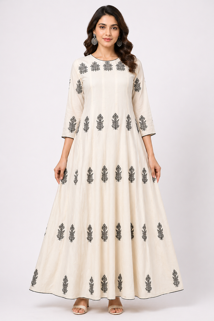 Off White Chanderi Anarkali with embroidery Work
