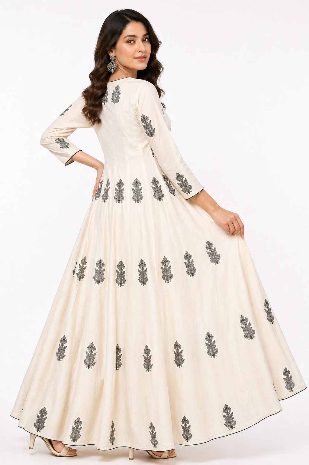 Off White Chanderi Anarkali with embroidery Work
