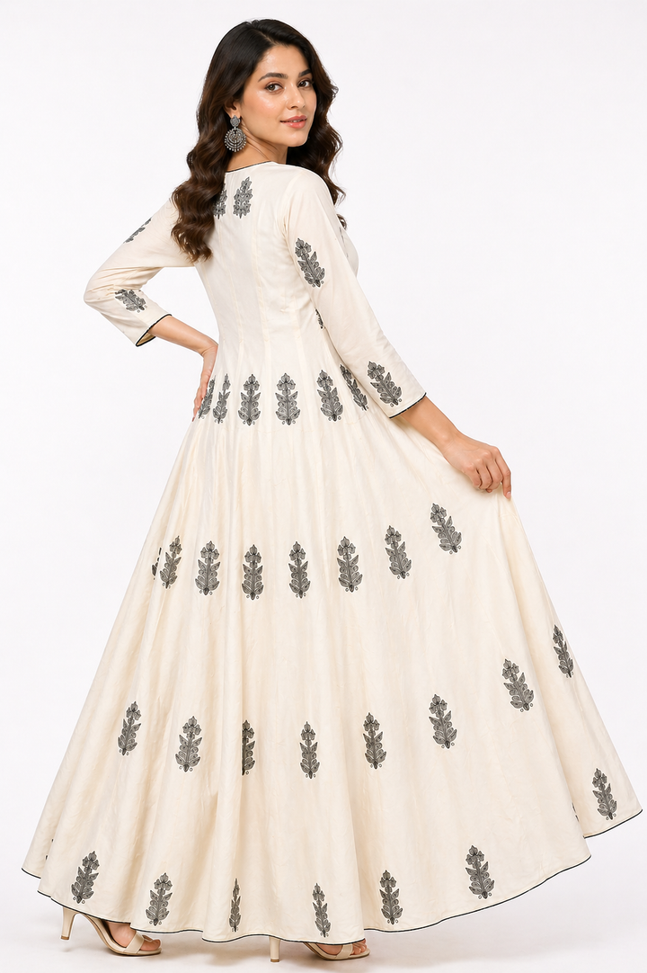 Off White Chanderi Anarkali with embroidery Work