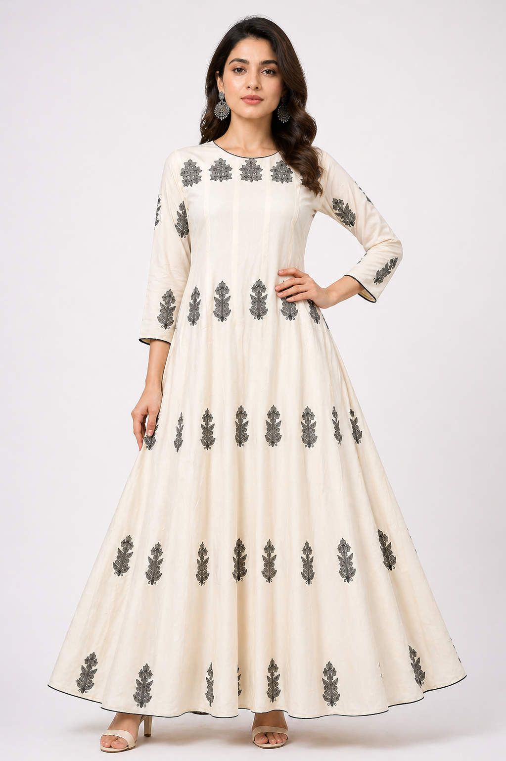 Off White Chanderi Anarkali with embroidery Work