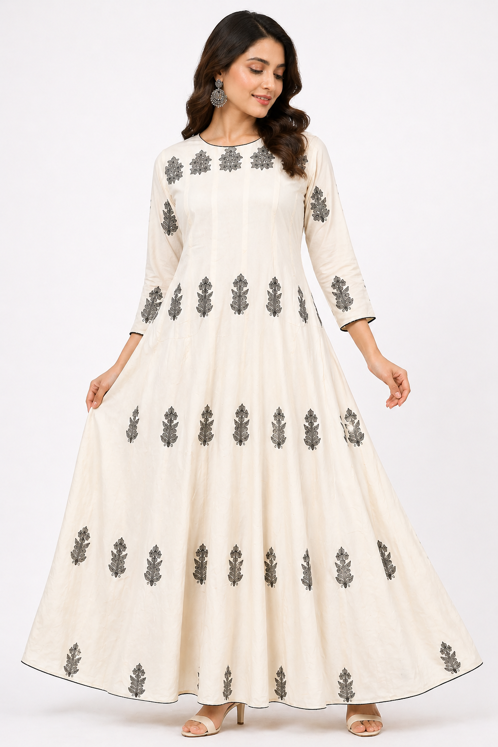 Off White Chanderi Anarkali with embroidery Work