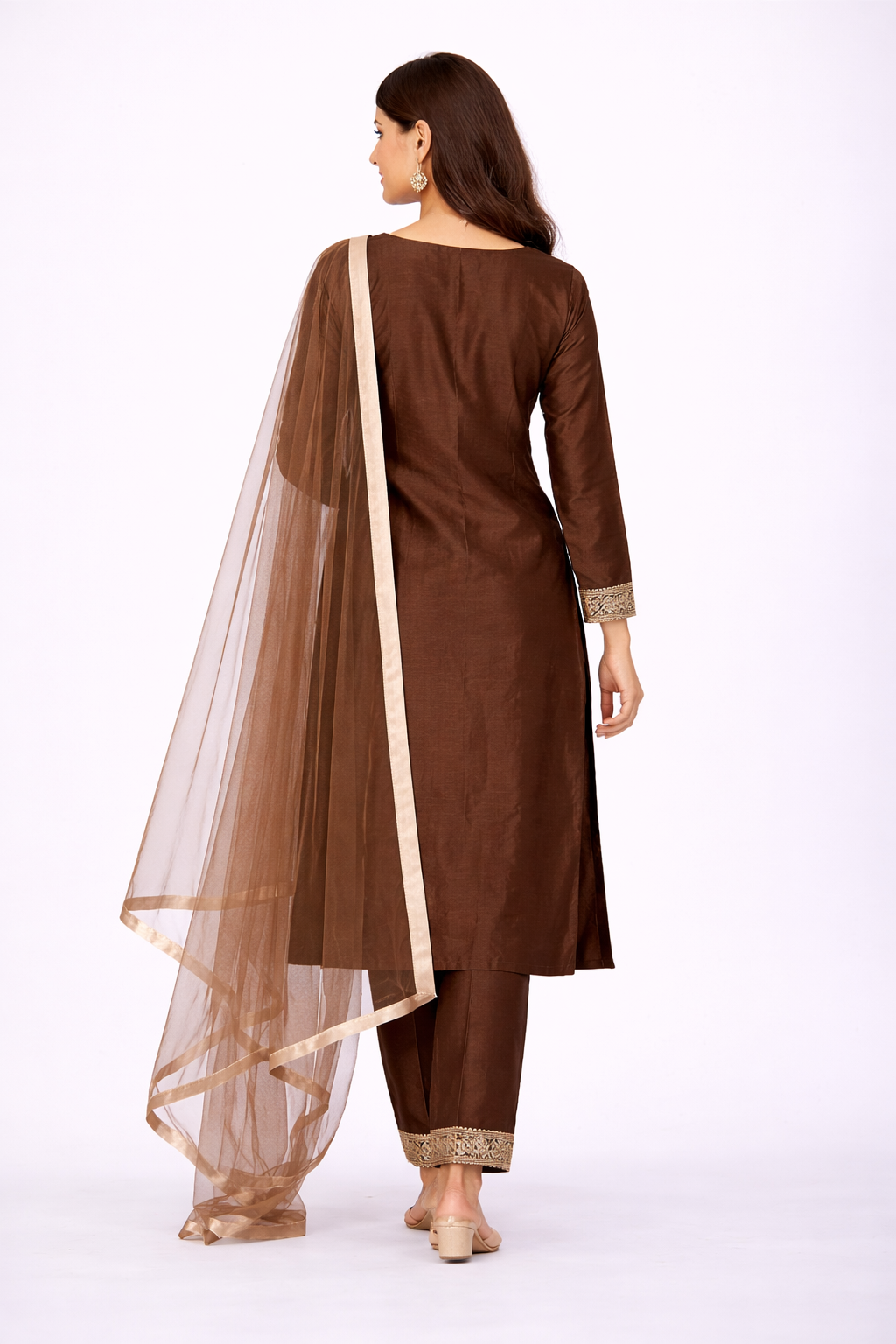 Beige Katan Silk Kurti Set with Dori & Embroidery Work