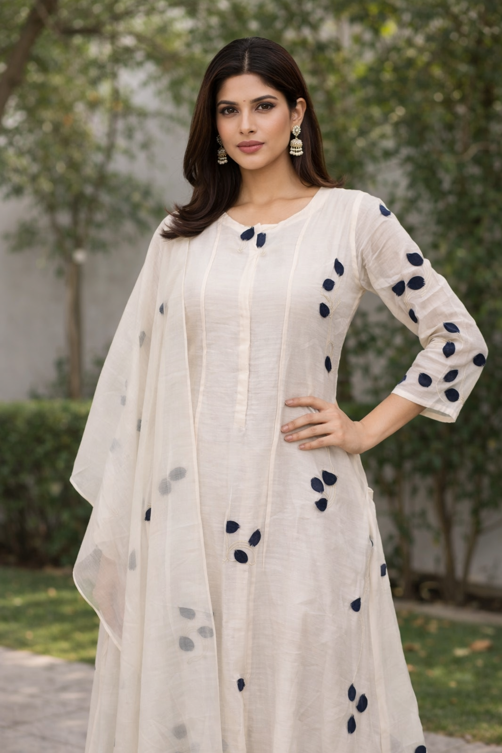 Off White Chanderi Gown with Dori and Embroidery Work