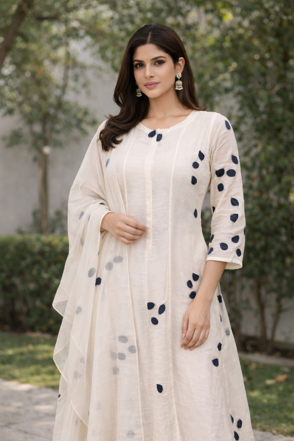 Off White Chanderi Gown with Dori and Embroidery Work