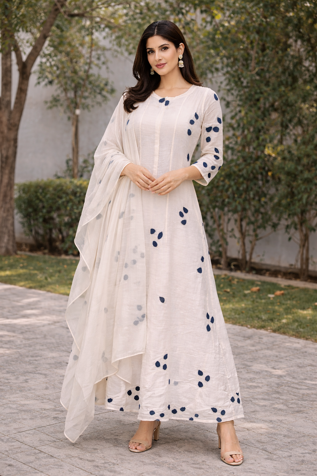 Off White Chanderi Gown with Dori and Embroidery Work