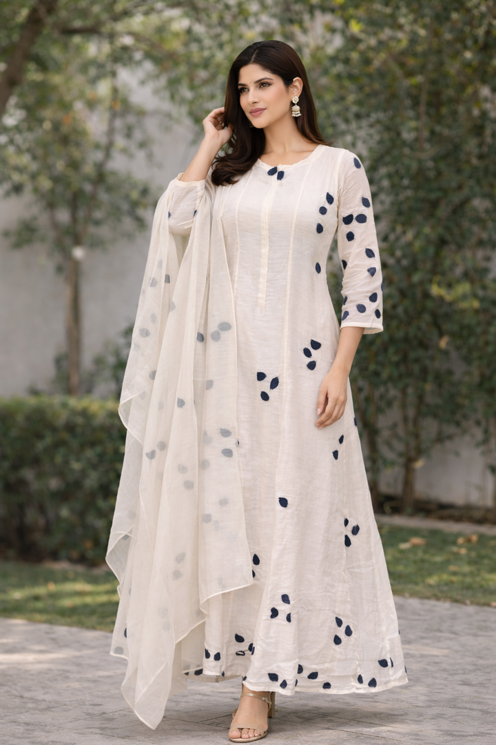 Off White Chanderi Gown with Dori and Embroidery Work