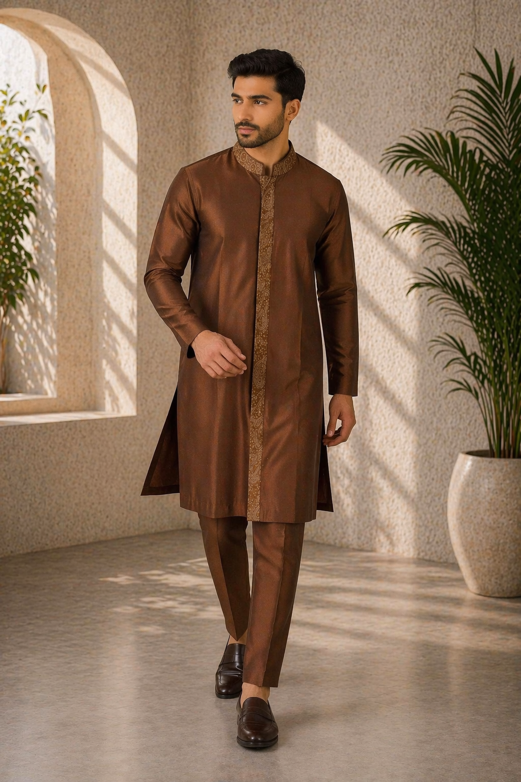Rust Gold Katan Silk Kurta Set with Pant