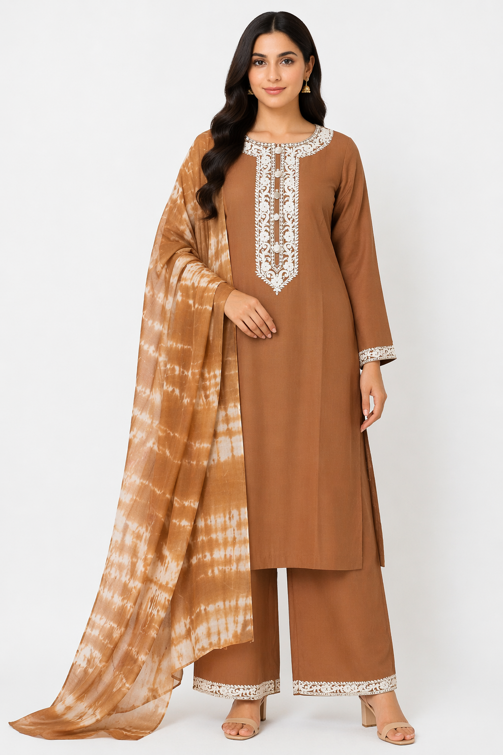 Rust Gold Katan Silk Kurti Set with Pant & Chanderi Dupatta