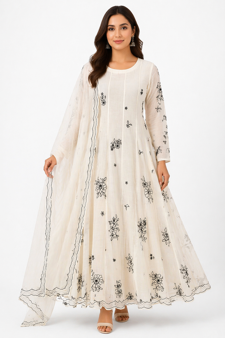 Off White Chanderi Anarkali |