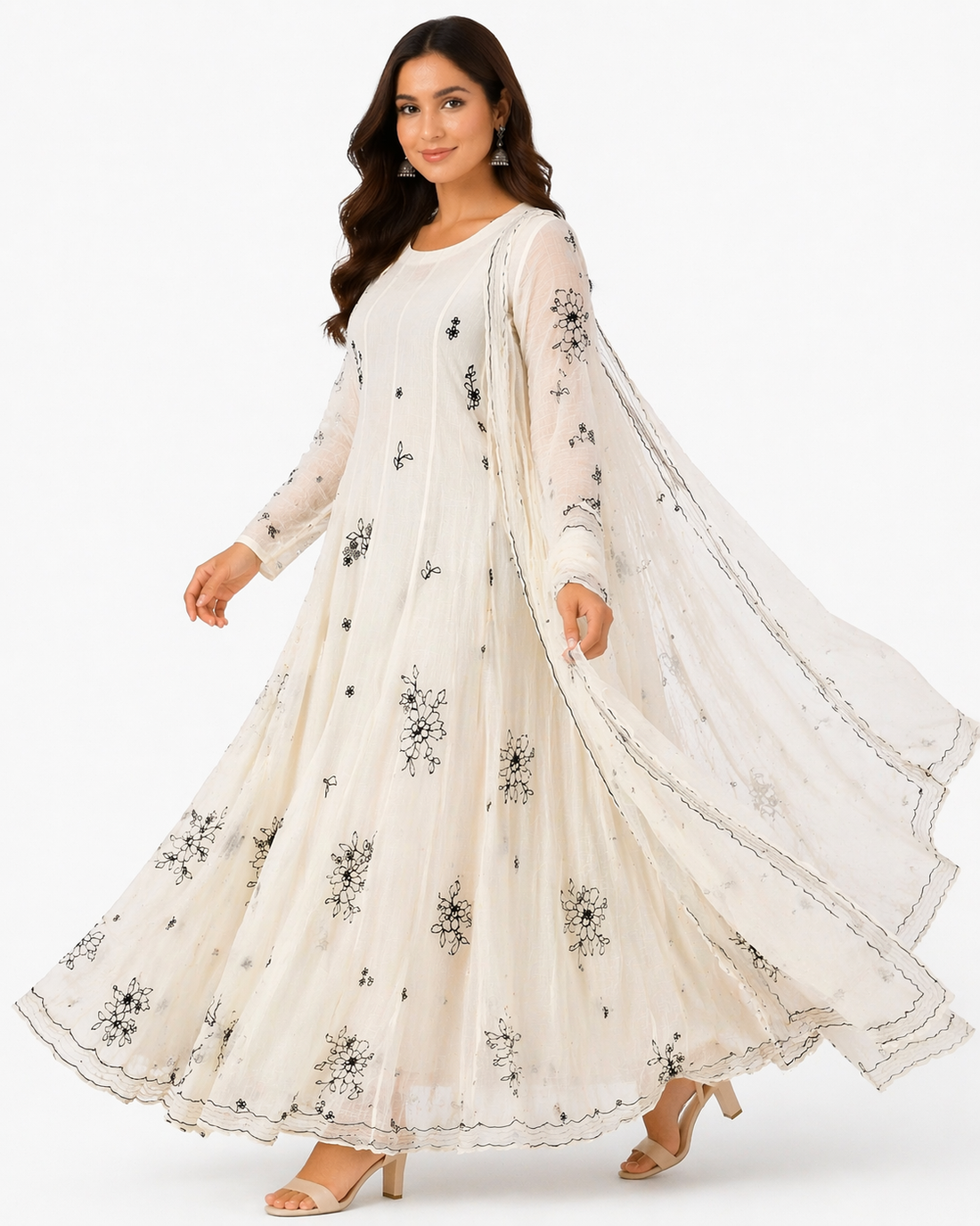 Off White Chanderi Anarkali |